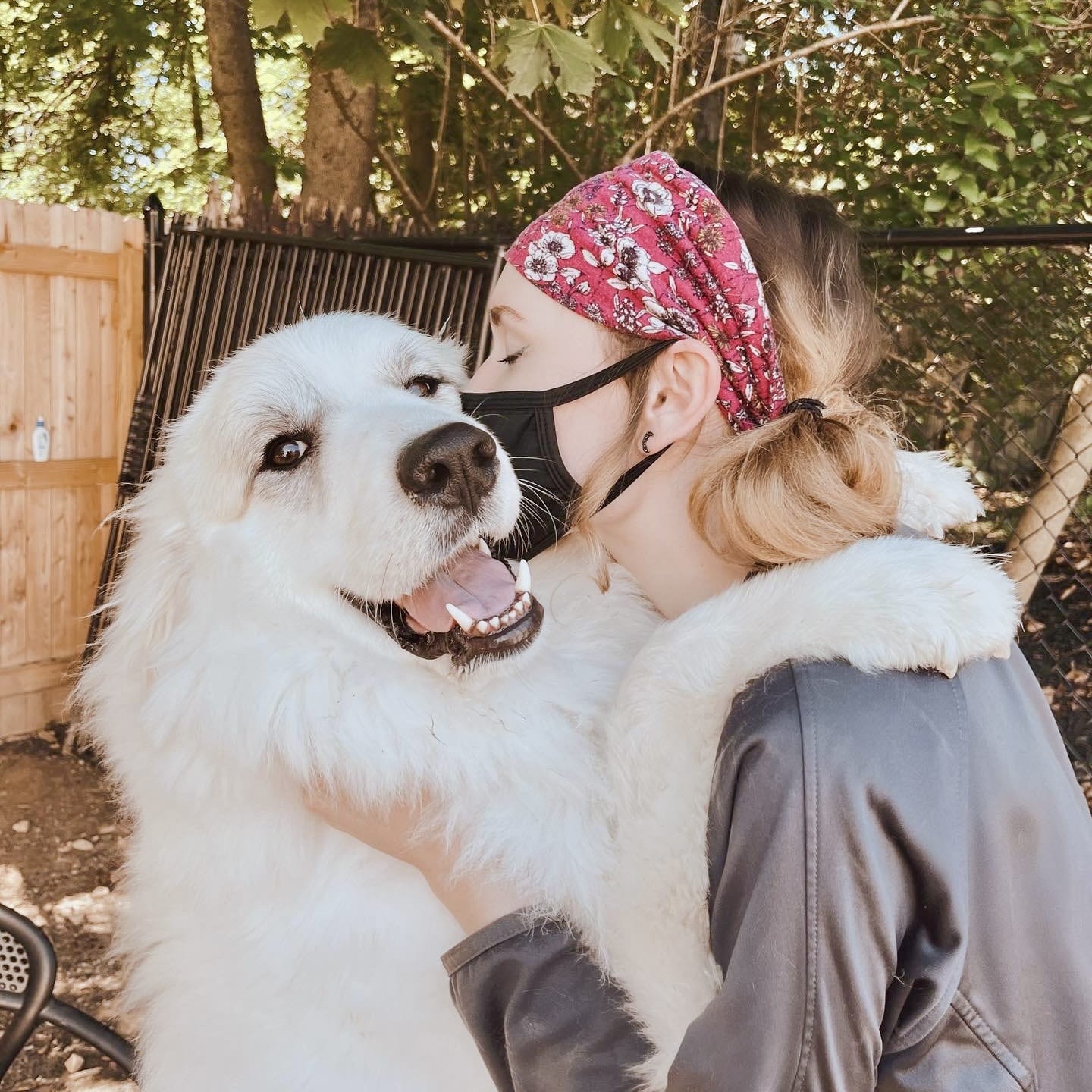 Kennel assistant Kimberly brushing a German Shepherd after a bath